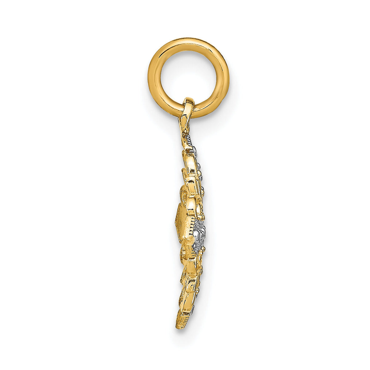 10K w/Rhodium and  D/C Filigree Medallion Charm-10K9508
