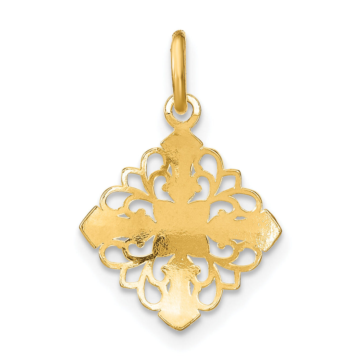 10K w/Rhodium and  D/C Filigree Medallion Charm-10K9508
