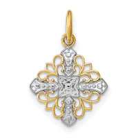10K w/Rhodium and  D/C Filigree Medallion Charm-10K9508