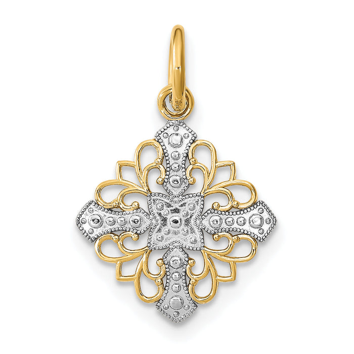 10K w/Rhodium and  D/C Filigree Medallion Charm-10K9508