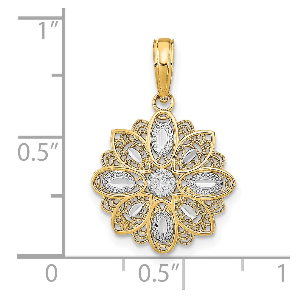 10K w/Rhodium and D/C  Filigree Flower Charm-10K9509