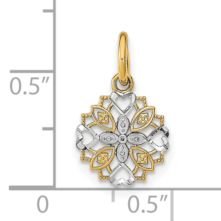 10K w/Rhodium Cut-Out Heart Edge Flower Charm-10K9527