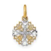 10K w/Rhodium Cut-Out Heart Edge Flower Charm-10K9527