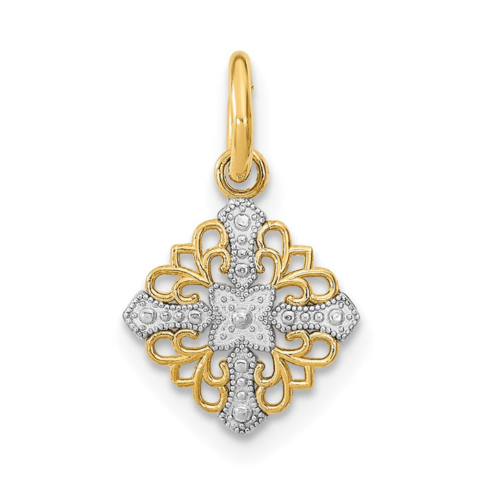 10K w/Rhodium Mini Cross Medallion Charm-10K9532