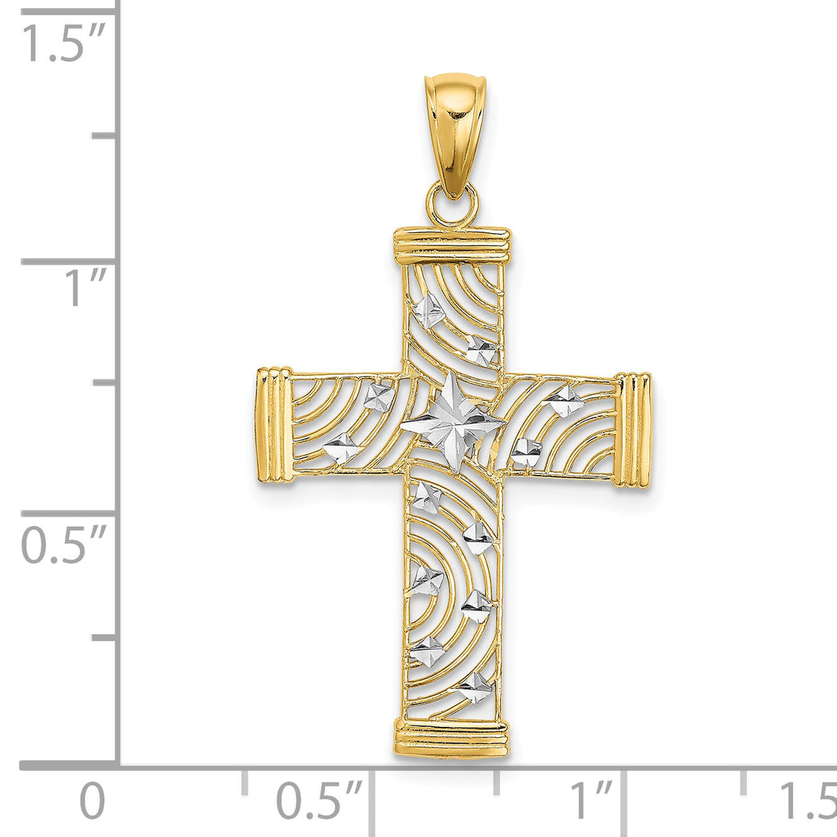 10K W/ Rhodium D/C and Cut-Out Cross Charm-10K9540