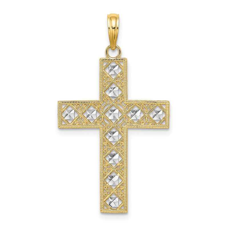 10K W/ Rhodium D/C and Cut-Out Cross Charm-10K9542