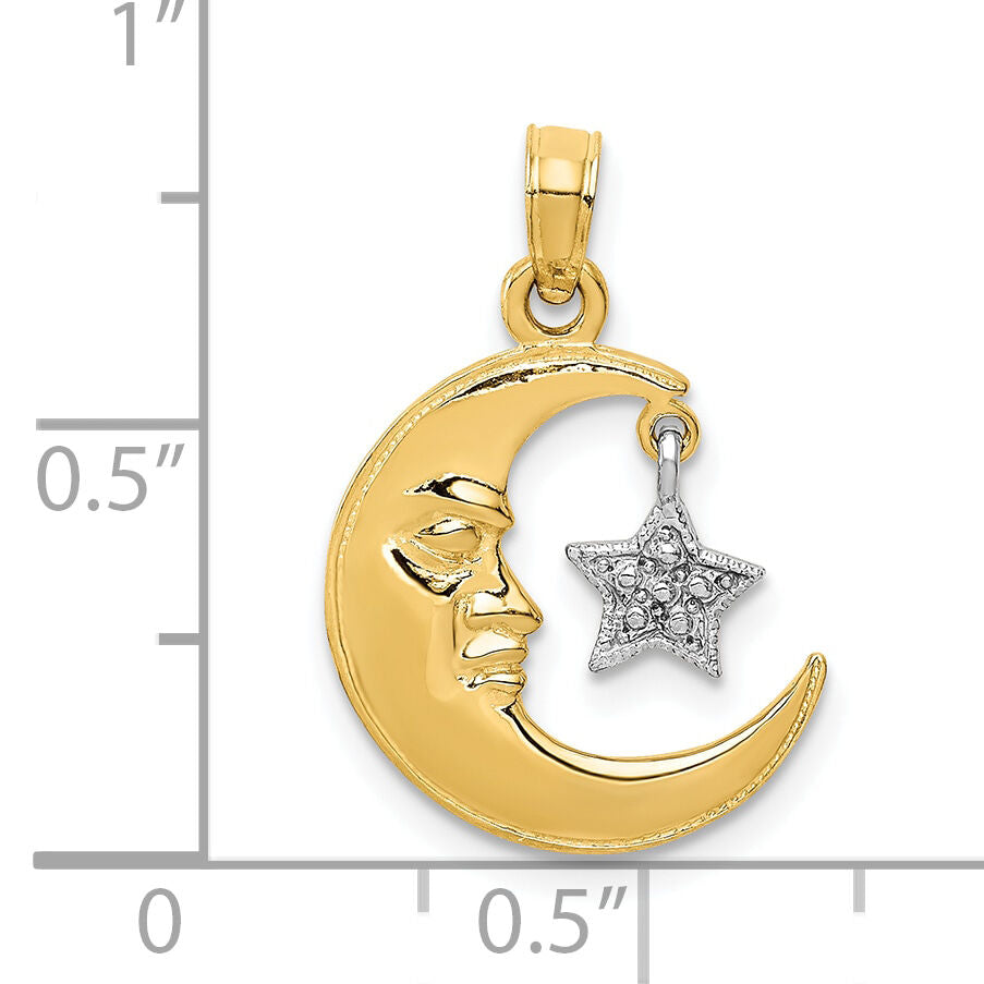 10K Two-Tone Open-Backed Half Moon and Star Pendant-10K955