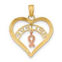 10k Two-tone with White Rhodium BELIEVE in Heart w/ Breast Cancer Ribbon-10K9551