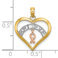 10k Two-tone with White Rhodium BELIEVE in Heart w/ Breast Cancer Ribbon-10K9551