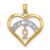 10k Two-tone with White Rhodium BELIEVE in Heart w/ Breast Cancer Ribbon-10K9551