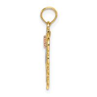 10K Two-Tone w/Rhodium MOM Heart W/ Flower Charm-10K9553