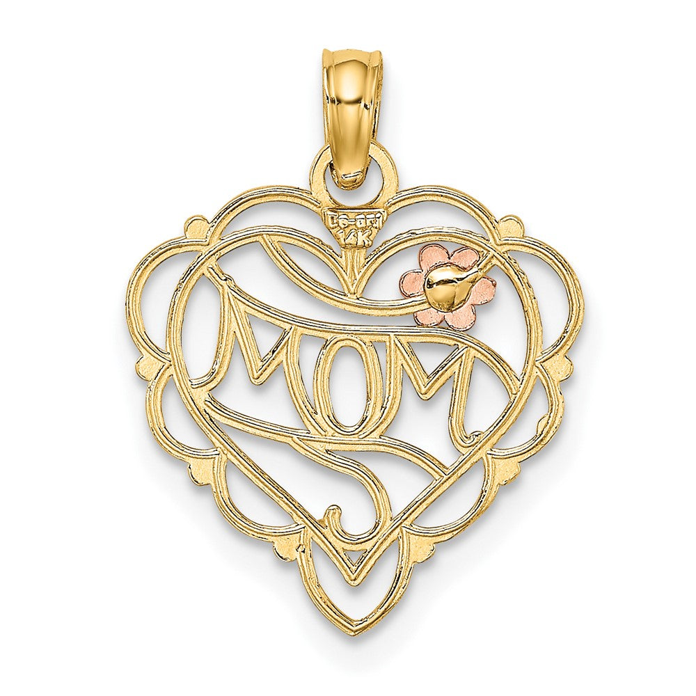10K Two-Tone w/Rhodium MOM Heart W/ Flower Charm-10K9553