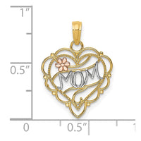 10K Two-Tone w/Rhodium MOM Heart W/ Flower Charm-10K9553