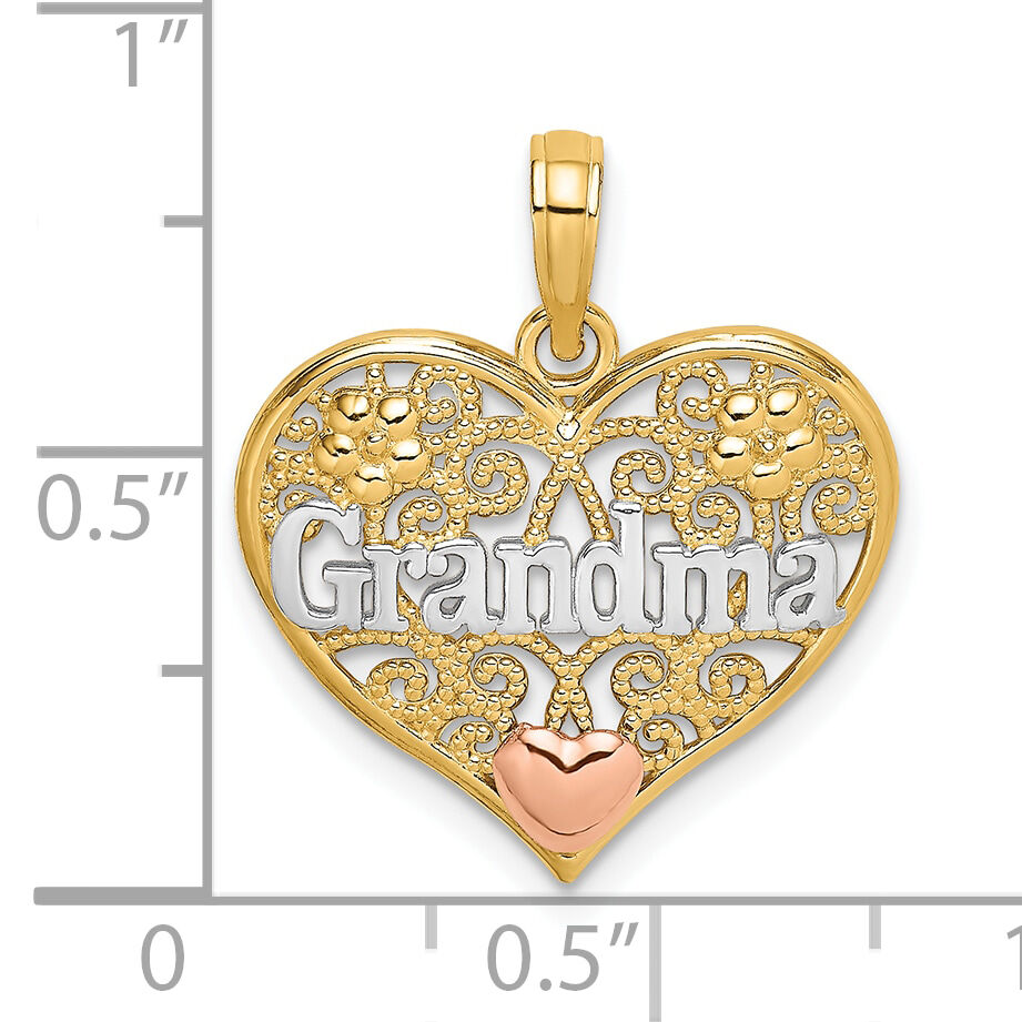 10K Two-tone w/White Rhodium GRANDMA Heart Charm-10K9557