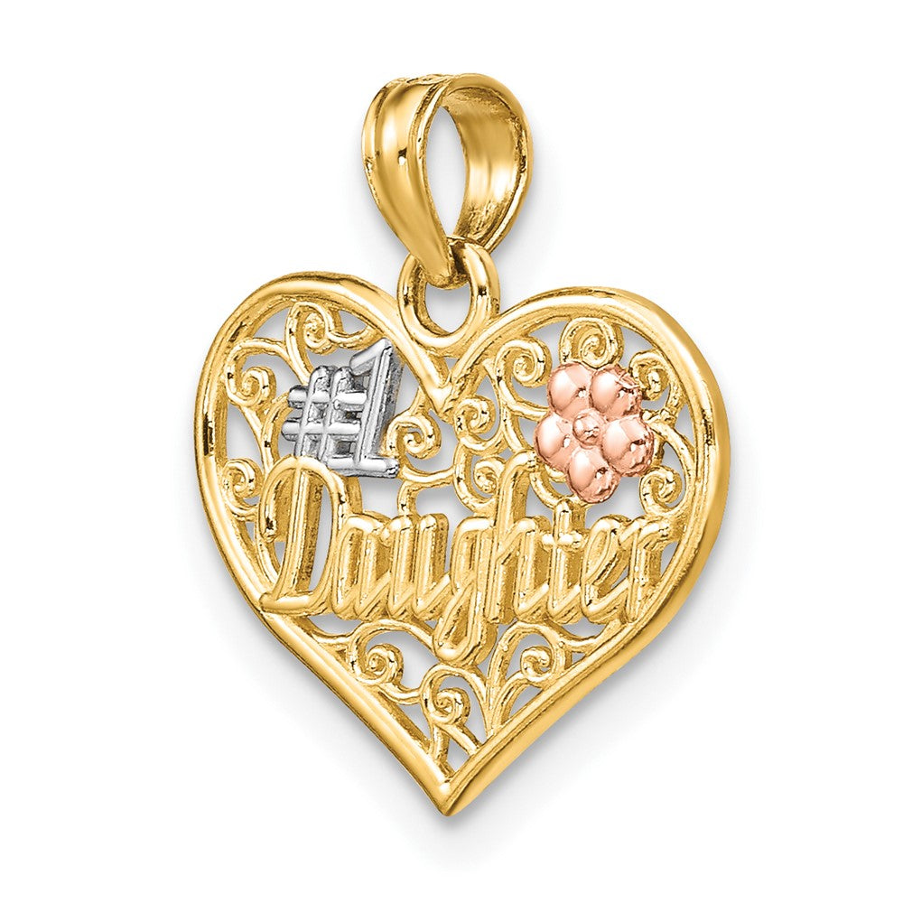 10K Two-tone w/White Rhodium #1 DAUGHTER In Heart Charm-10K9558