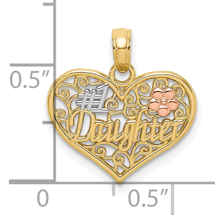 10K Two-tone w/White Rhodium #1 DAUGHTER In Heart Charm-10K9558