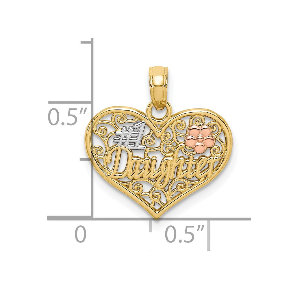 10K Two-tone w/White Rhodium #1 DAUGHTER In Heart Charm-10K9558