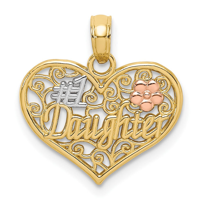 10K Two-tone w/White Rhodium #1 DAUGHTER In Heart Charm-10K9558