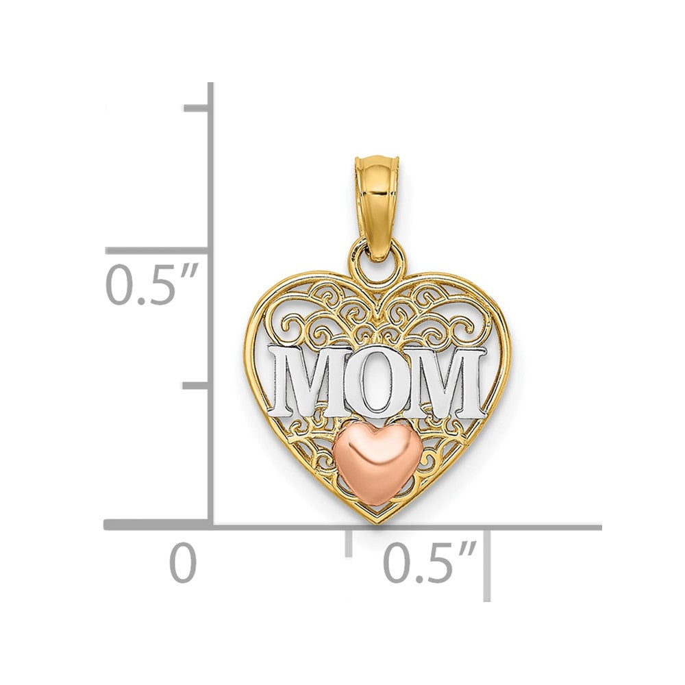 10k Two-tone w/White Rhodium MOM and Heart Pendant-10K9559