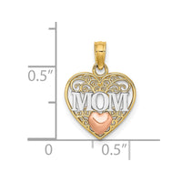 10k Two-tone w/White Rhodium MOM and Heart Pendant-10K9559