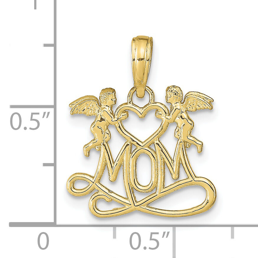 10K Polished MOM w/Heart and Angels Pendant-10K9577