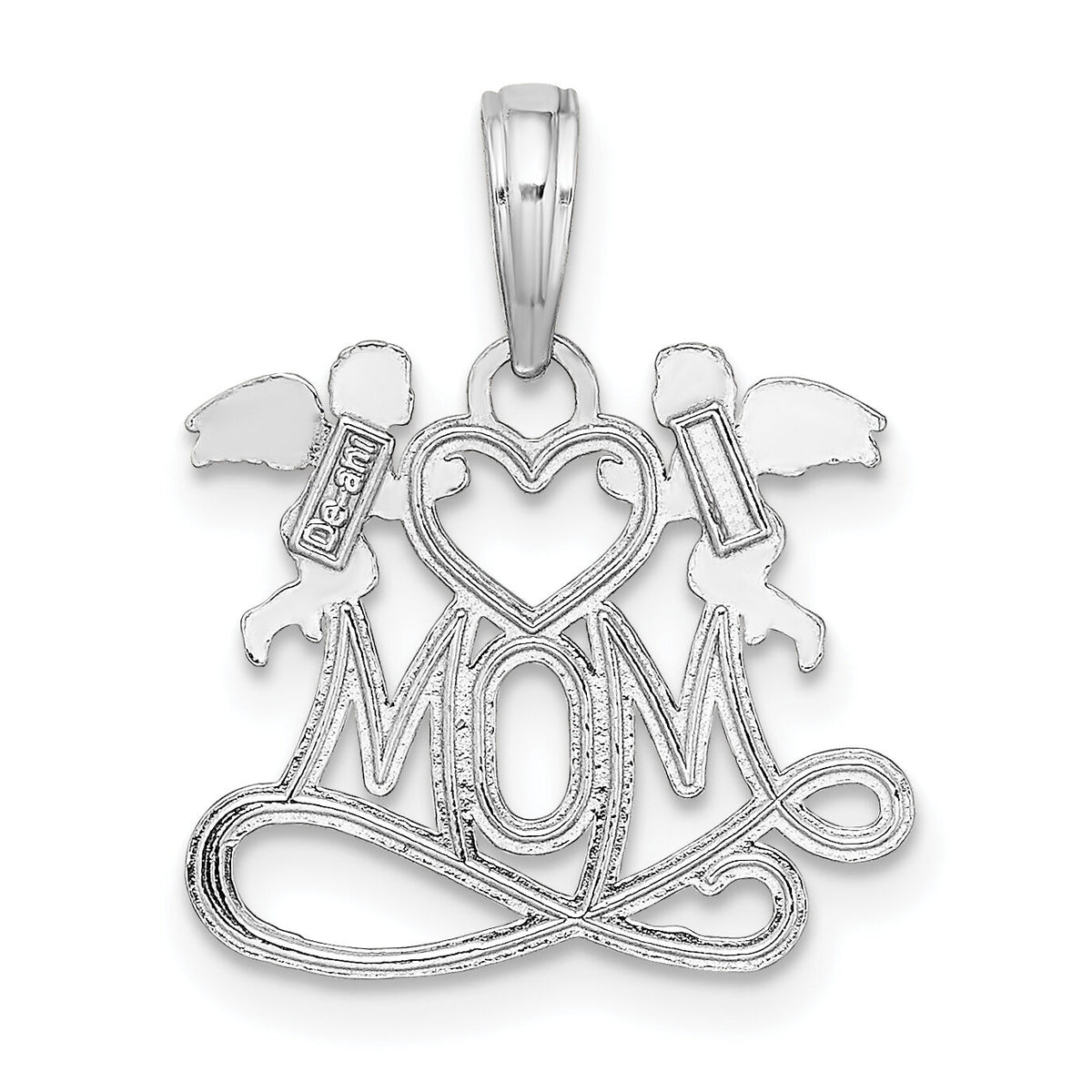 10k White Gold Polished MOM w/Heart and Angels Pendant-10K9577W