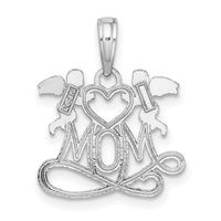 10k White Gold Polished MOM w/Heart and Angels Pendant-10K9577W