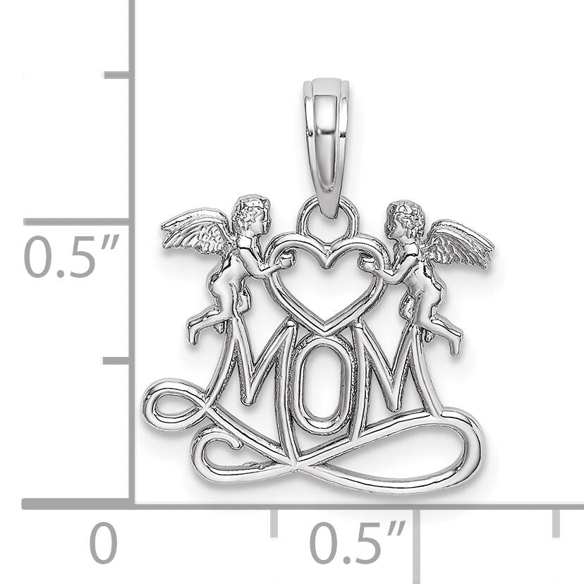 10k White Gold Polished MOM w/Heart and Angels Pendant-10K9577W