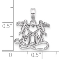10k White Gold Polished MOM w/Heart and Angels Pendant-10K9577W
