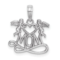 10k White Gold Polished MOM w/Heart and Angels Pendant-10K9577W