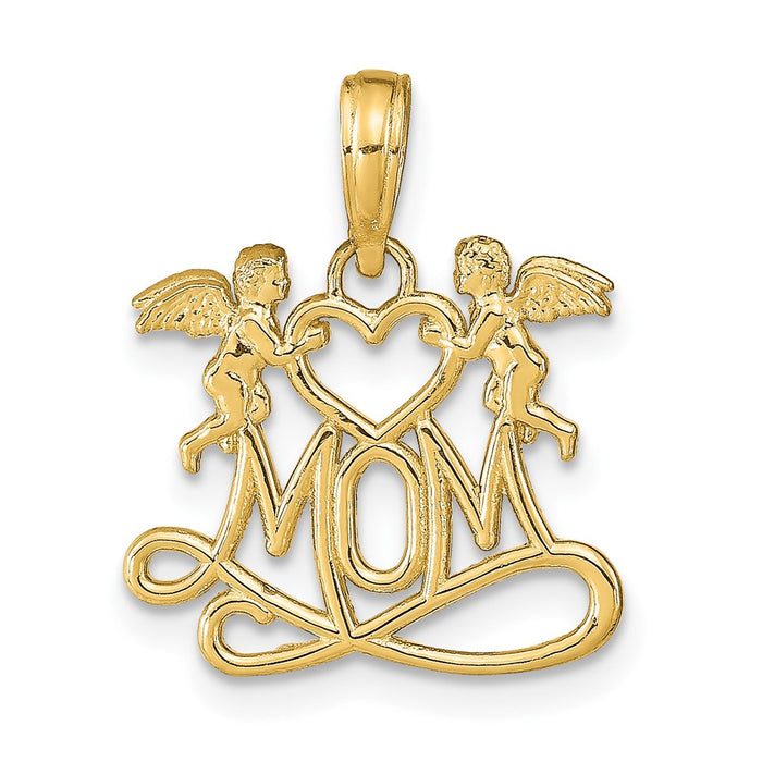 10K Polished MOM w/Heart and Angels Pendant-10K9577