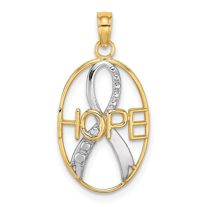 10K W/Rhodium HOPE Awareness Ribbon Pendant-10K9586