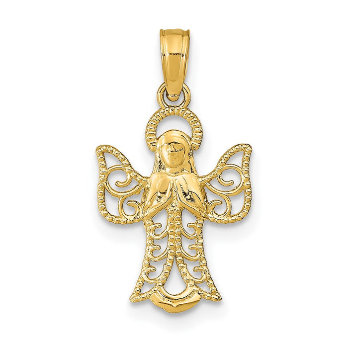 10K Angel W/Filigree Cut-Out Wings Charm-10K9592