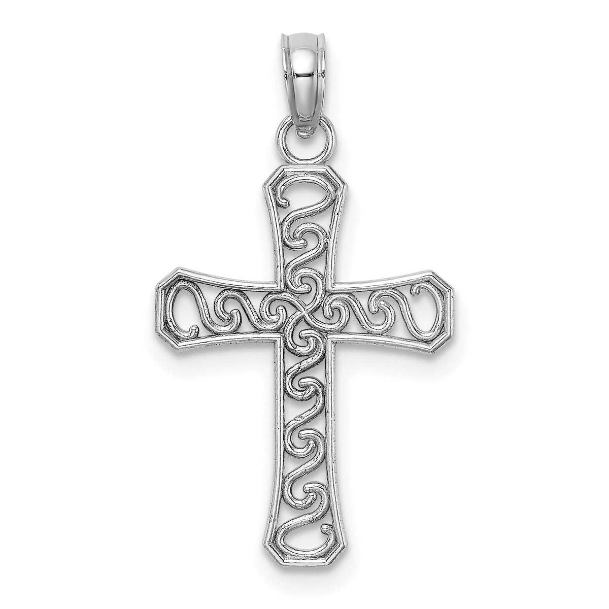 10k White Gold Fancy Cross Pendant-10K9593W