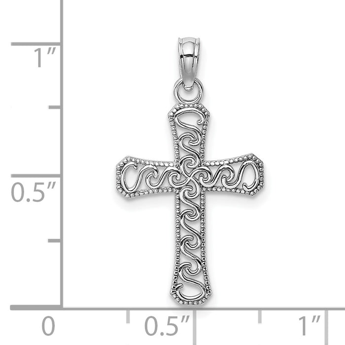 10k White Gold Fancy Cross Pendant-10K9593W