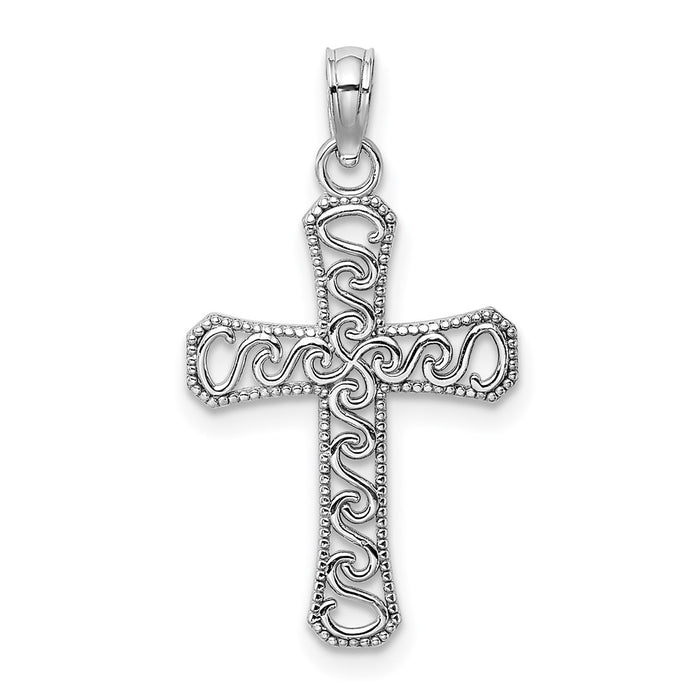 10k White Gold Fancy Cross Pendant-10K9593W