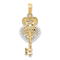 10k & w/Rhodium Filigree Heart Lock and Key Pendant-10K9632