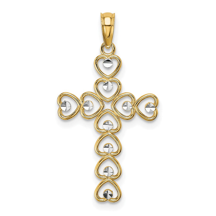 10K w/ Rhodium Hearts/Cross Pendant-10K9633