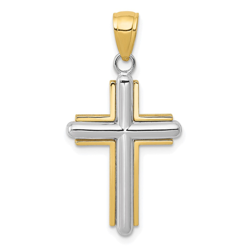 10k Two-tone Polished Cross Pendant-10K9671