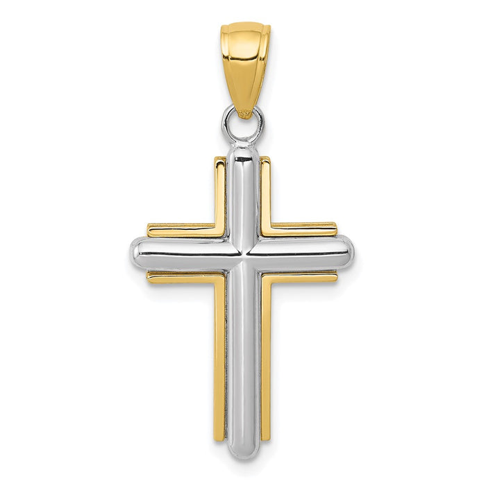 10k Two-tone Polished Cross Pendant-10K9671