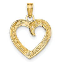 10K w/Rhodium Polished and Textured Heart Pendant-10K9678