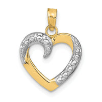 10K w/Rhodium Polished and Textured Heart Pendant-10K9678