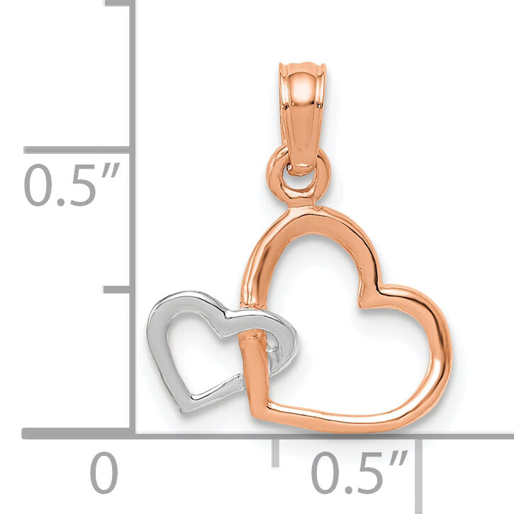 10K Two-tone Polished Intertwined Double Heart Pendant-10K9681
