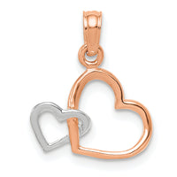 10K Two-tone Polished Intertwined Double Heart Pendant-10K9681