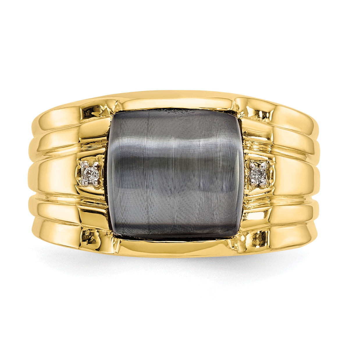 10k Gray Cats Eye & .01ct Diamond Mens Ring-10X12