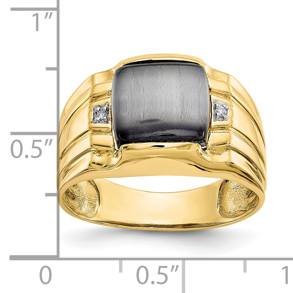 10k Gray Cats Eye & .01ct Diamond Mens Ring-10X12