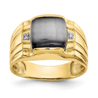 10k Gray Cats Eye & .01ct Diamond Mens Ring-10X12