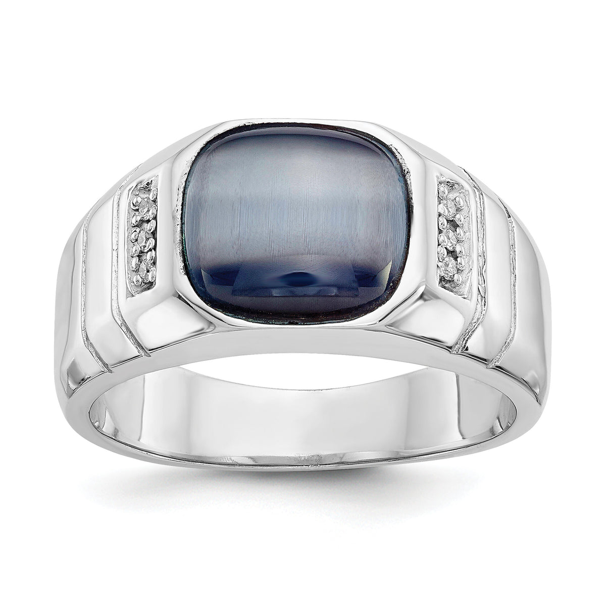 14k White Gold Diamond and Grey Cat's Eye Ring-X146