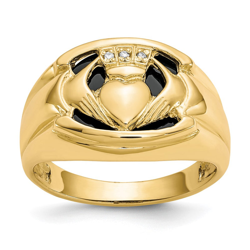 14k Men's Diamond and Black Onyx Claddagh Ring-X160