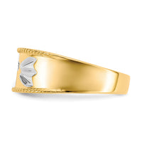 10k & Rhodium .01ct. Diamond Trio Men's Cross Wedding Band-10X74